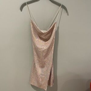 City Studio Macys Light Pink Sparkly Cowl Neck Mini Dress